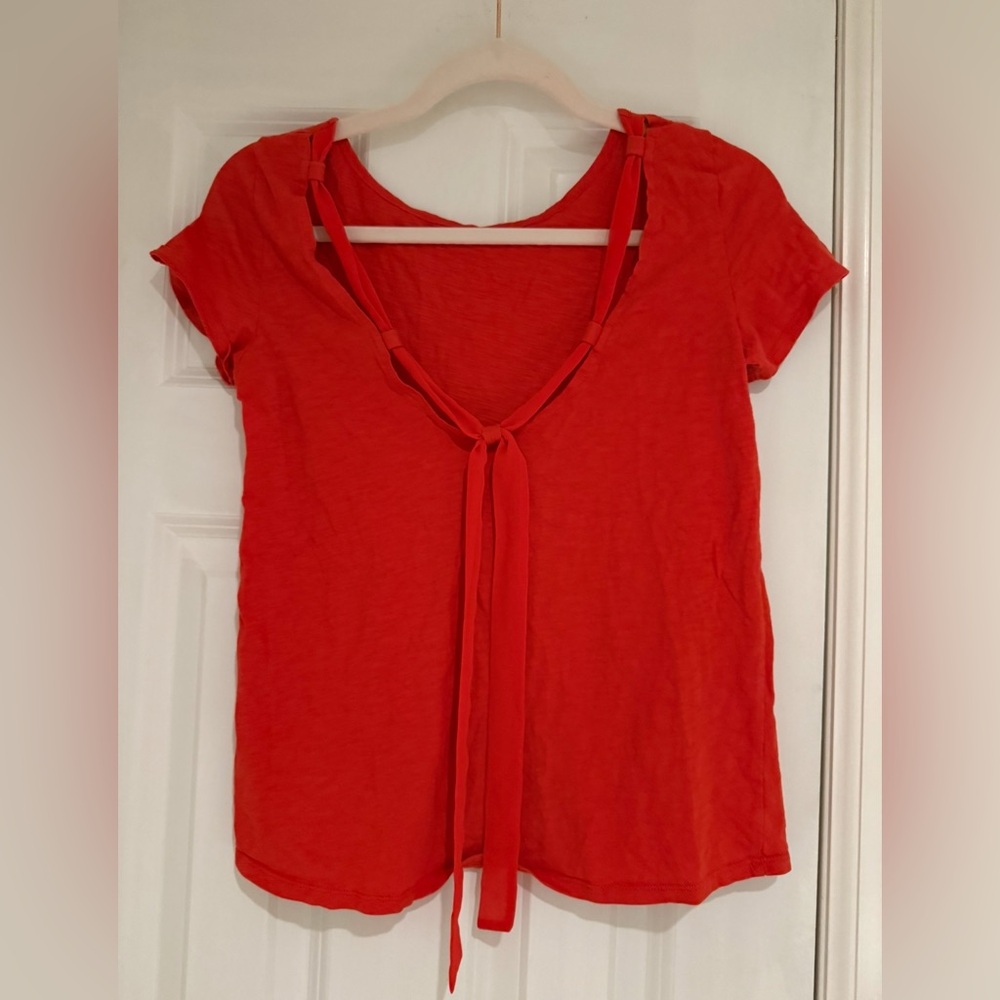 Sezane, T-shirt Lissandre, color: corail, cotton, silk ribbon, size: xs